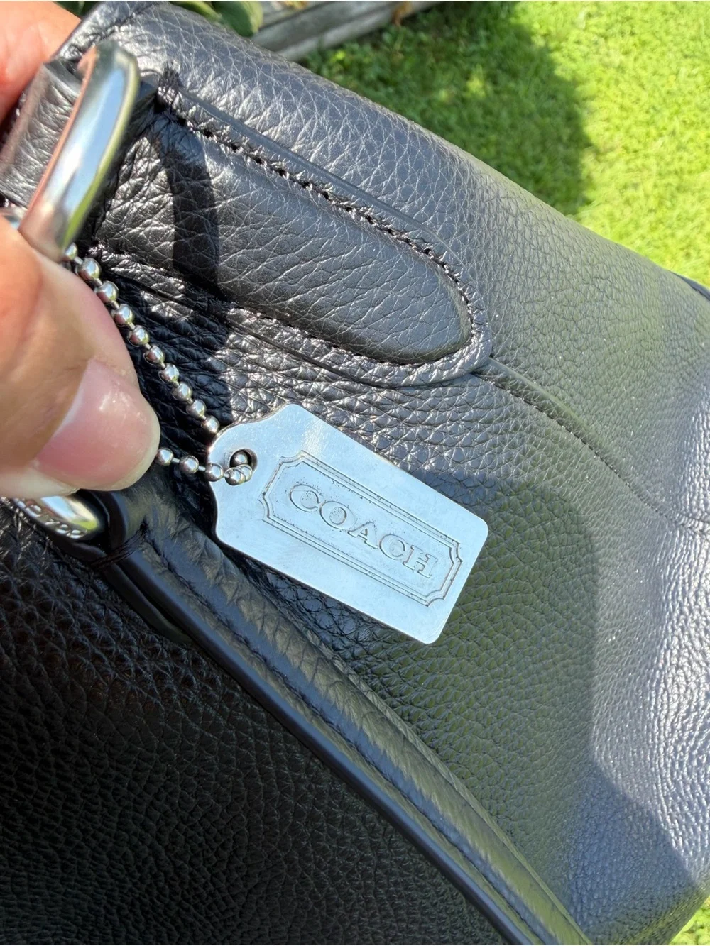 COACH HALLIE Black/Gold GENUINE Pebbled Leather Purse F80268
